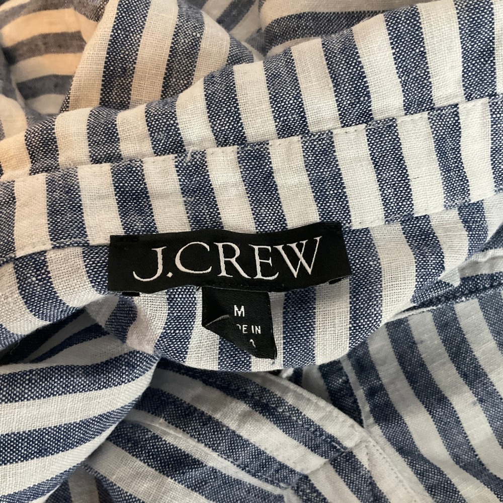 J.Crew Shift Dress Womens M Blue White 100% Linen Striped V-Neck Coastal Resort - Picture 3 of 9